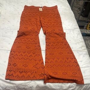 American Eagle Outfitters Orange Lace Flare Pants